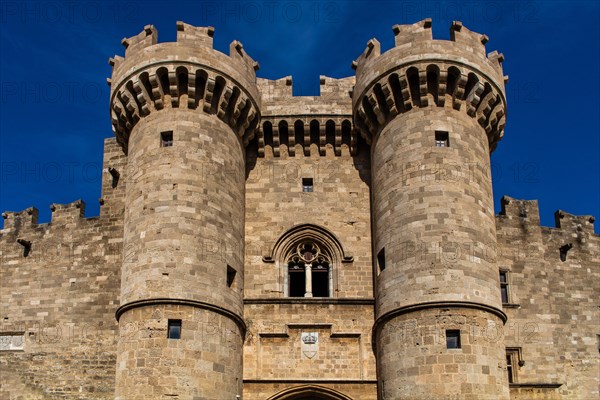 Main portal in sand-lime stone, Grand Masters Palace built in the 14th century by the Johnnite Order, fortress and palace for the Grand Master, UNESCO World Heritage Site, Old Town, Rhodes Town, Greece, Europe