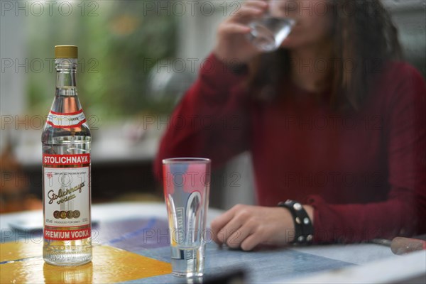 An 11-year-old girl stands as a model. Symbol photo alcoholism, Germany, Europe