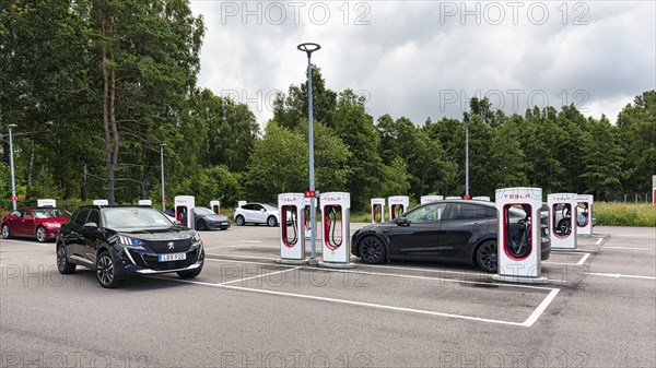 Tesla charging stations for electric vehicles, Supercharger, electric charging station, Sweden, Europe