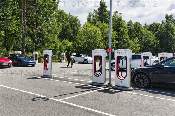 Tesla charging stations for electric vehicles, Supercharger, electric charging station, Sweden, Europe