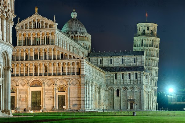 Miracle Square with Leaning Tower Illuminated Panorama Tuscany Italy