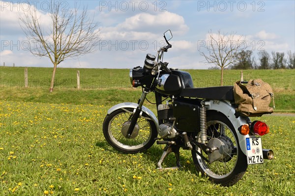 Vintage motorbike from the GDR MZ TS 150, Hesse, Germany, Europe