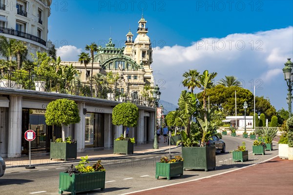 Street with fashion shops, Casino in the back, Monte Carlo, Principality of Monaco