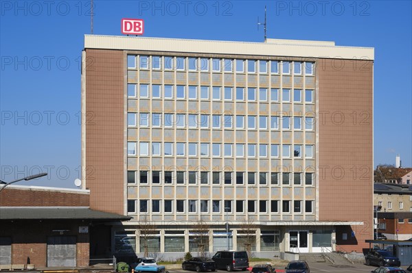 Business building with sign and logo DB, Deutsche Bahn, Hagen, North Rhine-Westphalia, Germany, Europe