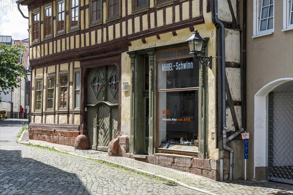 Historic old town, medieval alleys, cobblestones, half-timbered houses, Nordhausen, Thuringia, Germany, Europe