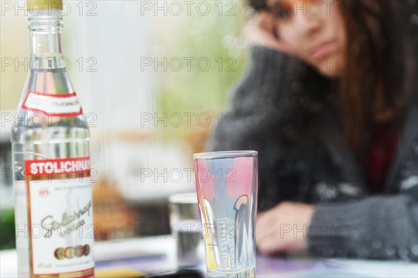 An 11-year-old girl stands as a model. Symbol photo alcoholism, Germany, Europe