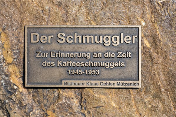 The Smuggler, this monument commemorates the time of coffee smuggling from 1945-1953 at the German-Belgian border, North Eifel, Monschau, North Rhine-Westphalia, North Rhine-Westphalia, Germany, Europe