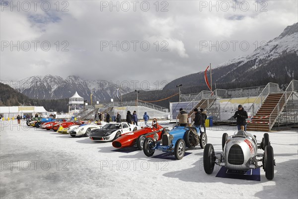 Classic car Concours dElegance on the frozen lake, The ICE, St. Moritz, Engadin, Switzerland, Europe
