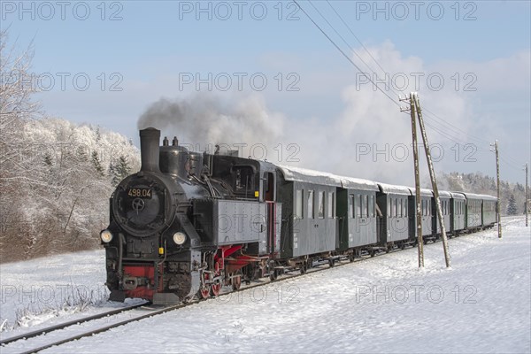 Winter steam locomotive ride of the Steyrtalbahn museum railway in Gruenburg, Upper Austria, Austria, Europe