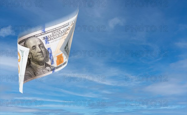 Falling or floating $100 bills United States currency