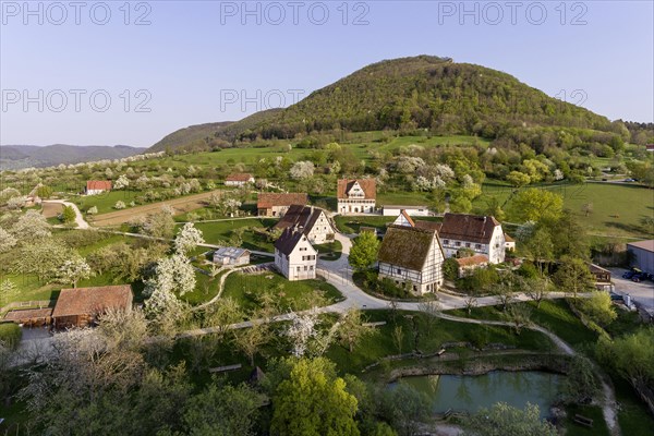 Open-air museum with ensemble of staggered historic rural buildings from the region