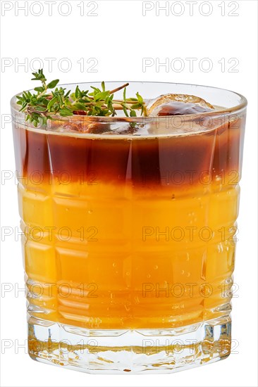 Cold orange espresso tonic mocktail isolated on white isolated on white background