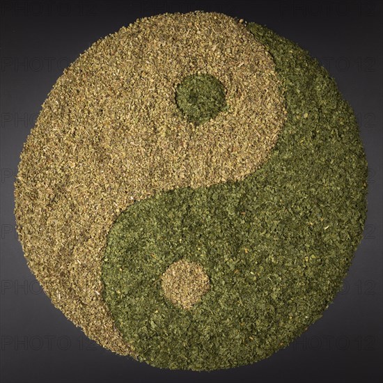 Yin Yang from dried oregano and dried parsley