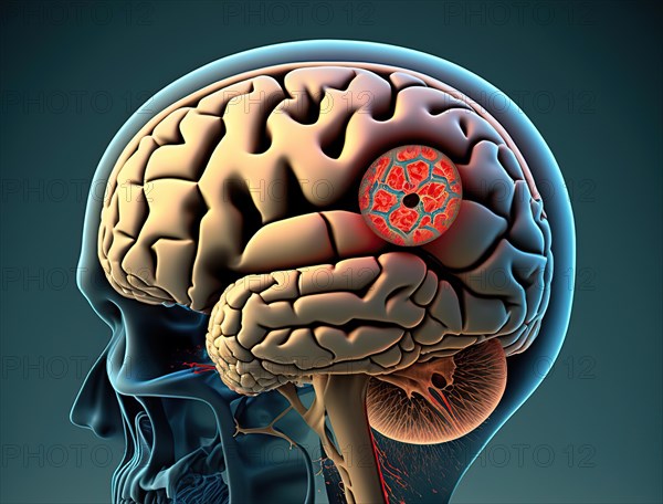 Schematic representation of the human brain with a tumour