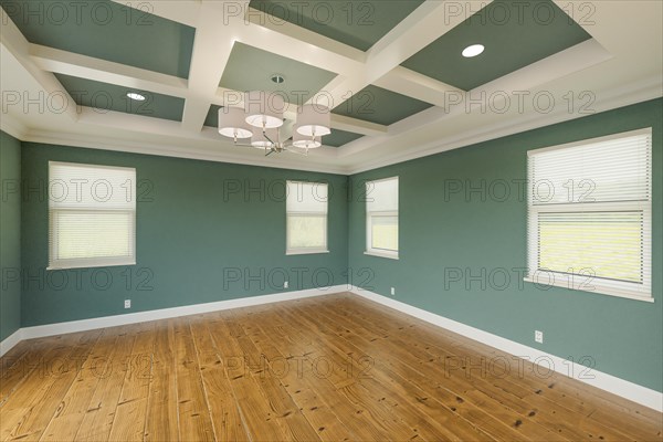 Beautiful muted teal custom master bedroom complete with fresh paint