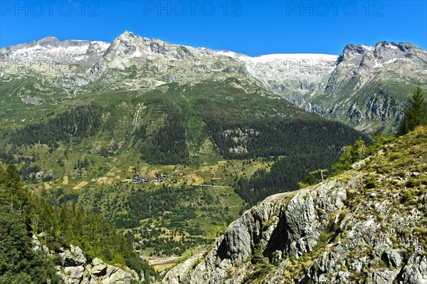 View of the Loetschental with the hamlet of Weissenried