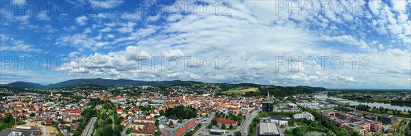 Aerial view of Deggendorf with a view of the historic old town. Deggendorf