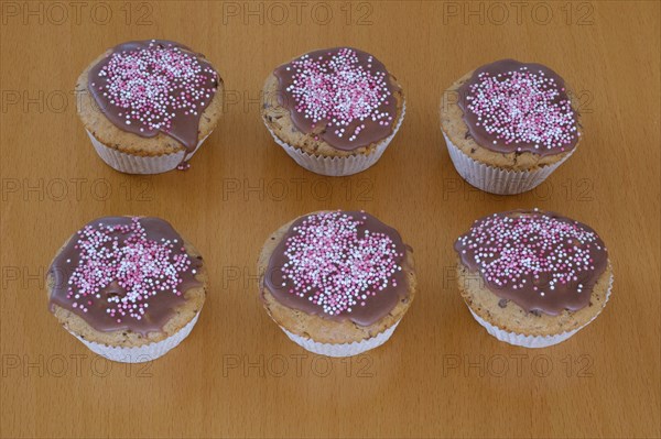 Homemade muffins with colourful sprinkles