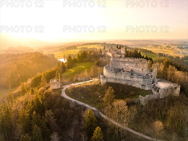 Eisenberg castle ruins in winter at sunset