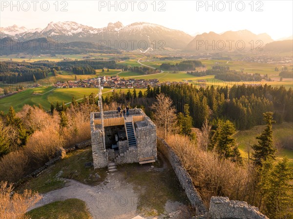 Eisenberg castle ruins in winter at sunset