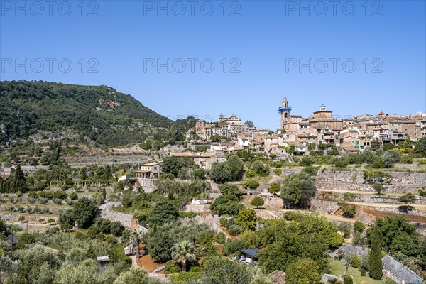 View of Valldemossa mountain village with typical stone houses