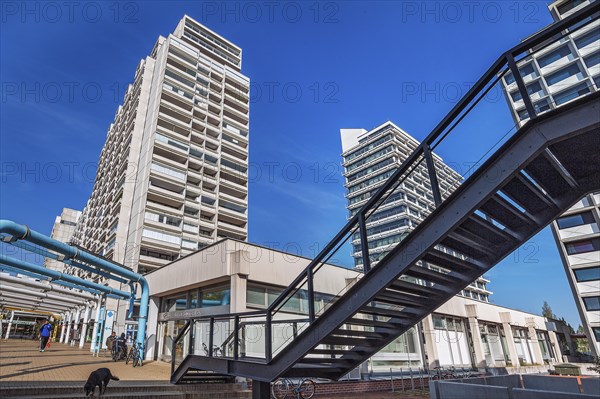 High-rise buildings and metal staircase in the former Olympic Village