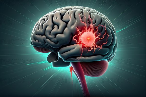 Schematic representation of the human brain with a tumour