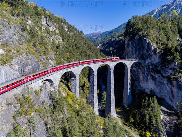 Landwasser Viaduct with train and locomotive