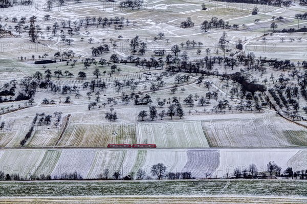 Landscape in the foothills of the Swabian Alb in winter