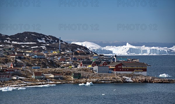 Summer view of the ice fjord and the town of Ilulissat