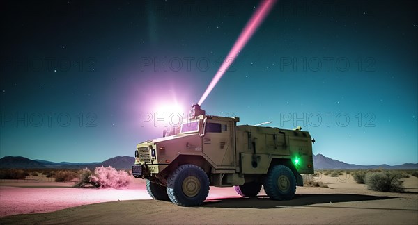 Military vehicle fires laser cannon at missile