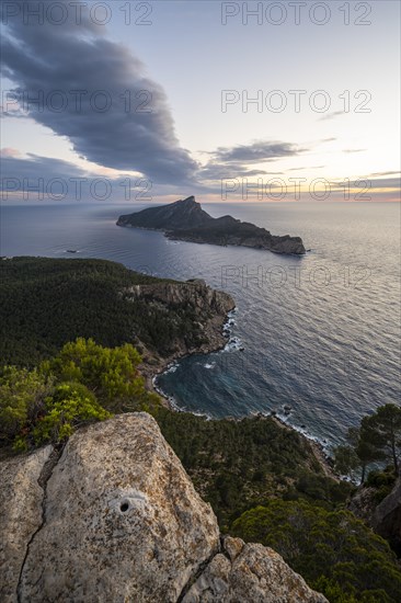 View of mountains and coast with sea