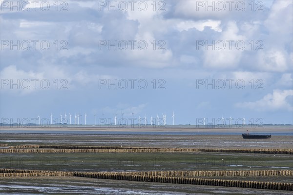 Mudflat landscape at low tide with lahnungen