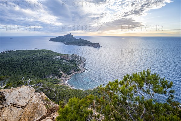 View of mountains and coast with sea