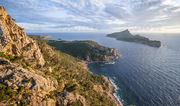 View of mountains and coast with sea