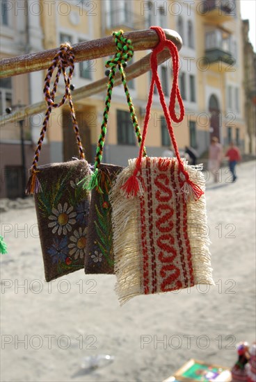 Traditional style handmade woven bags of fabric