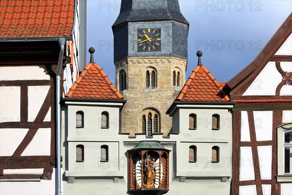 The historic old town of Muennerstadt with a view of the church of St. Maria Magdalena. Muennerstadt