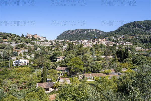 View of Valldemossa mountain village with typical stone houses