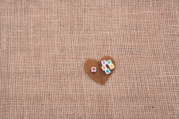 Colorful cubes with a heart on leaf on canvas