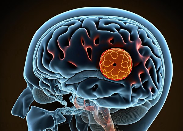 Schematic representation of the human brain with a tumour