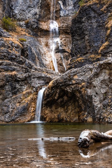 Stuibenfall with little water in winter