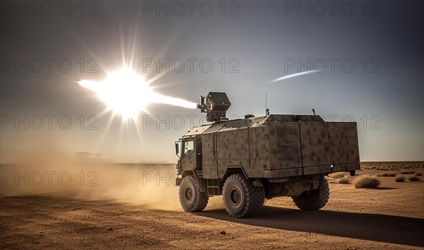 Military vehicle fires laser cannon at missile