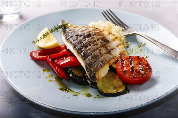 Sea bass with Mediterranean vegetables