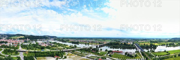 Aerial view of Deggendorf with a view of the historic old town. Deggendorf