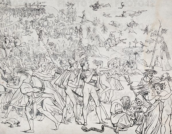 Two men amidst the orgies of a witches sabbath