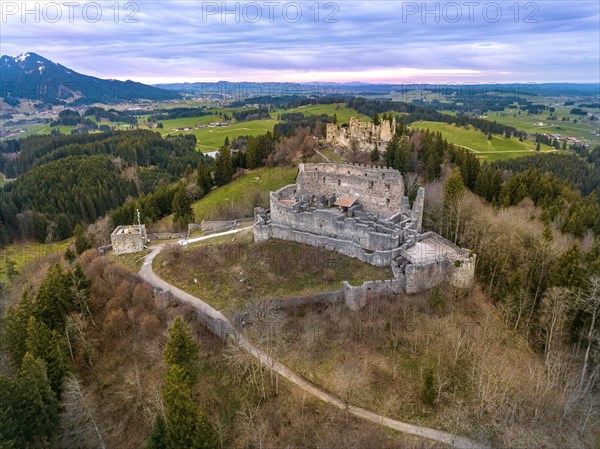 Eisenberg castle ruins in winter at sunrise