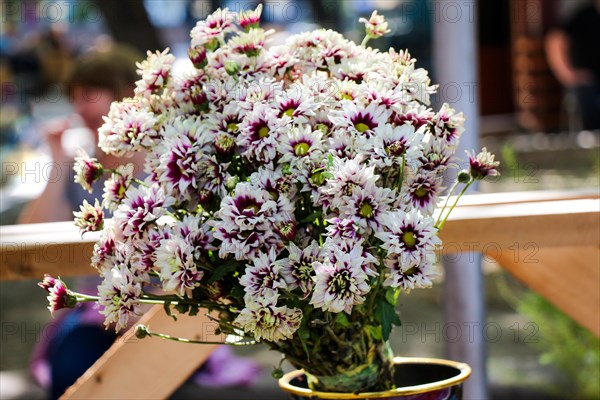 Beautiful bouquet of flowers on street flower vendor