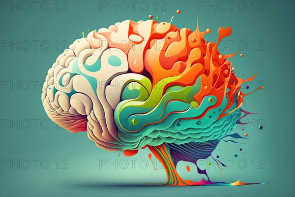 Illustration of a human brain in bright colours