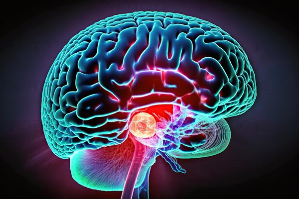 Schematic representation of the human brain with a benign pituitary adenoma