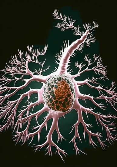 Schematic representation of a highly vascularised tumour cell with necrotic haemorrhage